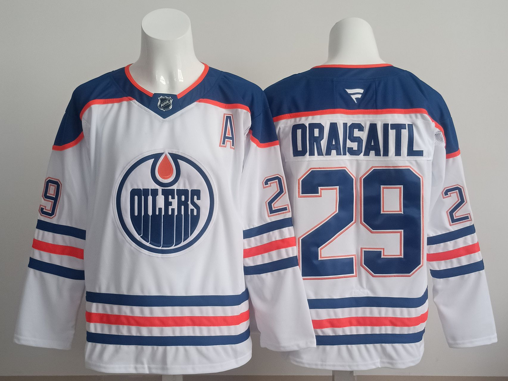 Men 2025 Edmonton Oilers #29 Draisaitl White Fanatics Home Premium NHL Jersey style 1